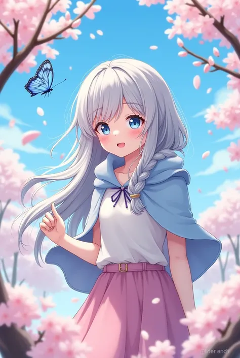 Vaguery, Vaguery_prospect, depth_of_venue, flower瓣, Butterfly, Vulnerabilities, cherry_開flower, Vaguery_background, 藍色of_Butterfly, sports_Vague, flower, Elena_(possible_No_Gossip), 1 girl, Open it_Mouth, 長of_hair, 粉紅色of_flower, braid, come down_flower瓣, 白...