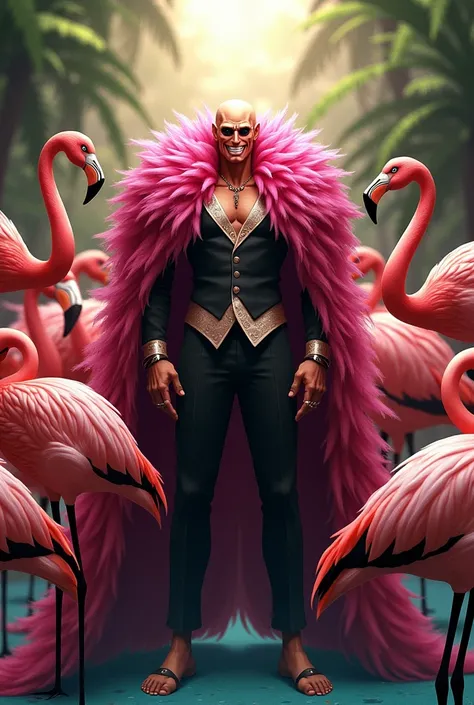 Doflamingo surrounded by flamingos 