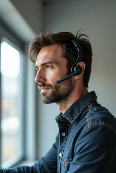 Man using bluetooth headset 