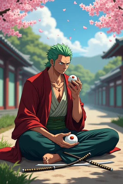 Zoro eating onigiri in Japan 