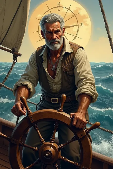 A sailor with the compass rose in the background 