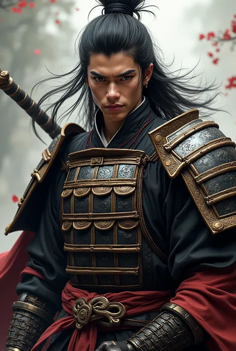 handsome samurai, young and with a beautiful physique, long hair