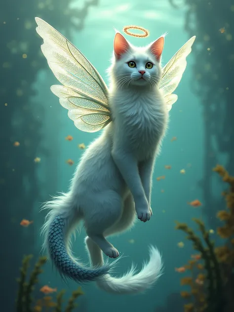  Create a half mermaid fairy cat with angel wings