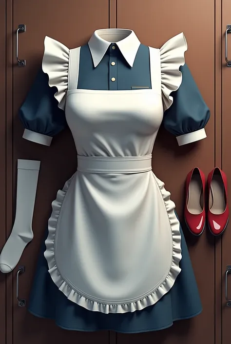 Maid uniform in locker with soes and gloves