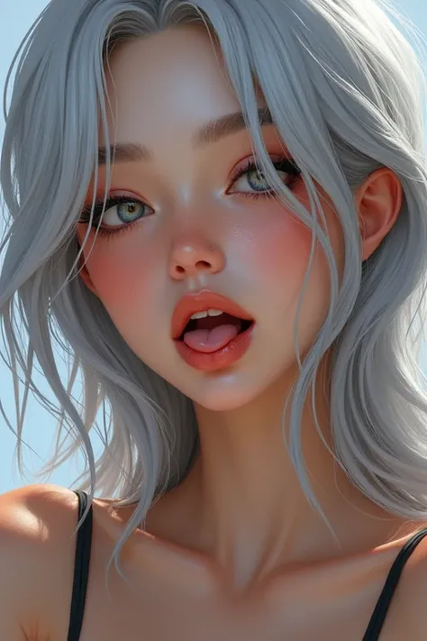 ((Highest quality)), ((masterpiece)), (detailed), One girl, sexy,Silver Hair,Big Breasts,Big Tits,tongue出し,tongue