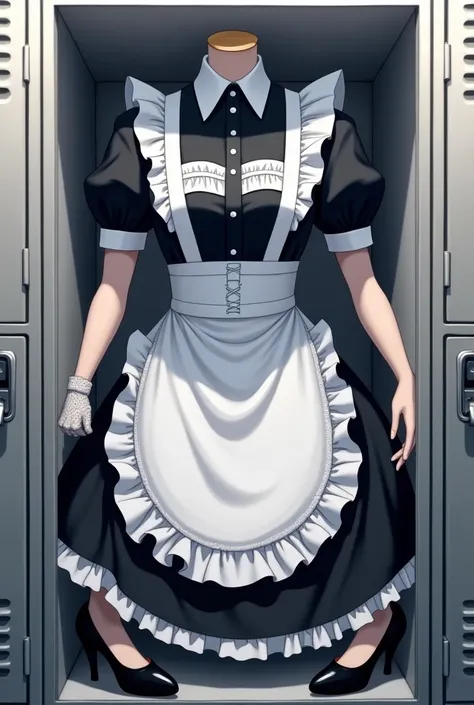 Anime Maid uniform in locker with shoes and gloves