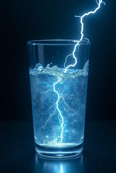 a glass with liquid and lightning inside