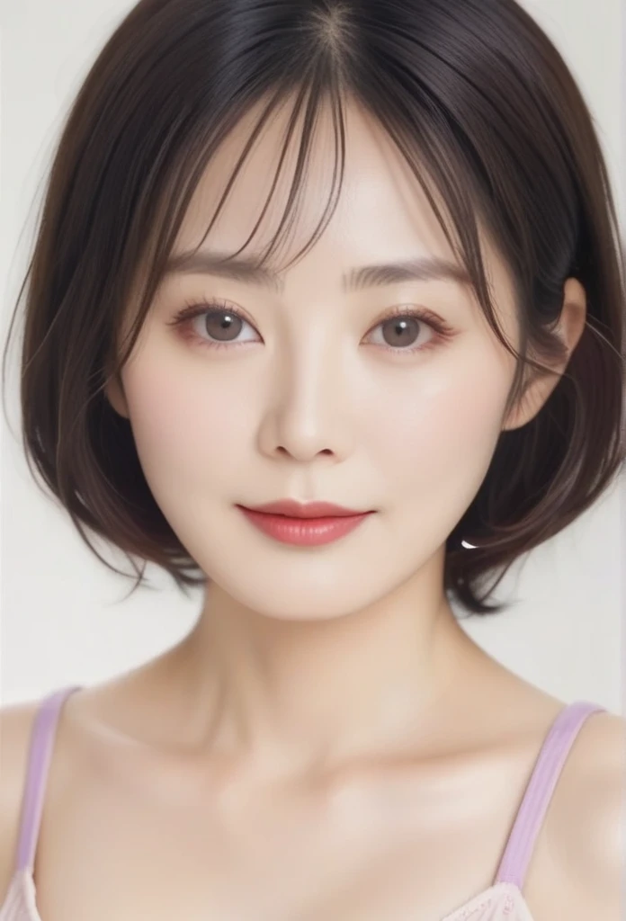 High resolution, Shortcuts, Mature Woman,((Center Parting)),50-year-old women,masterpiece, Highest quality, Ultra high definition, Textured skin, Droopy eyes,Thin lips,black eye,((Mole under left lip, beauty mark)),Thin eyebrows,Thin eyebrows,Japan female ...