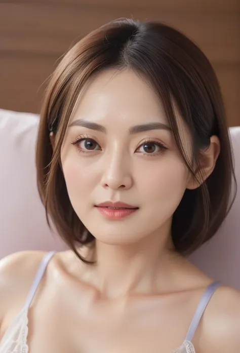 High resolution, Shortcuts, Mature Woman,((Center Parting)),(((50-year-old women))),masterpiece, Highest quality, Ultra high definition, Textured skin, Droopy eyes,Thin lips,black eye,((Mole,under left lip, beauty mark)),Thin eyebrows,Thin eyebrows,(Japan ...