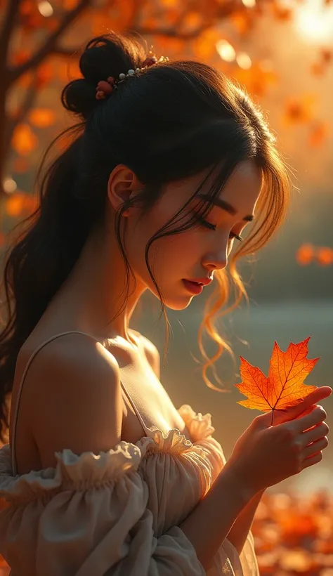 An emotional scene at the beginning of autumn　Emo beautiful woman　Real　4K8K　high resolution