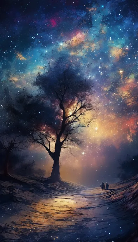 Mysterious artwork painted with unusual techniques, Starry Sky, High and Fine Artwork, Subtle and dynamic textures, Light and shadow contrast, Graphics CG Digital Art, Super detailed, The absolute solution, Highest quality