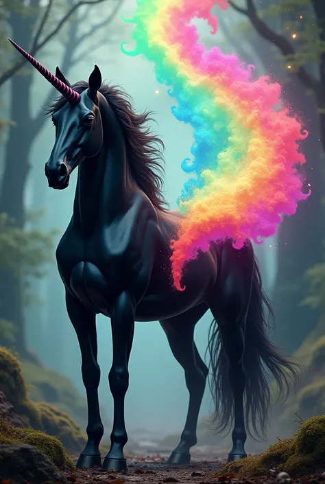 A black unicorn with 2 horns shitting rainbows 