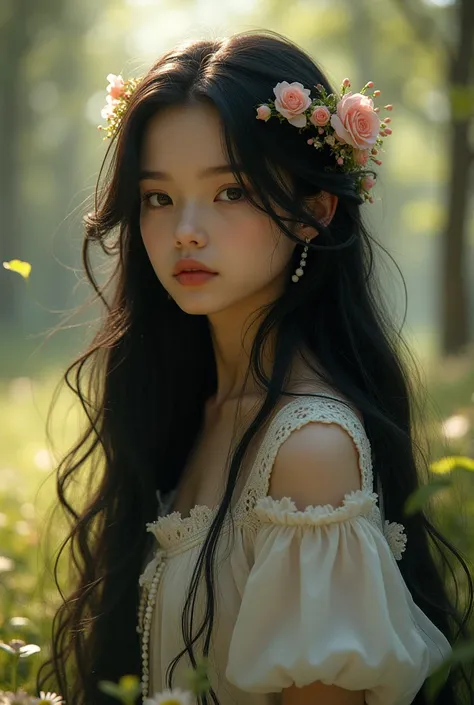 a girl with long black hair