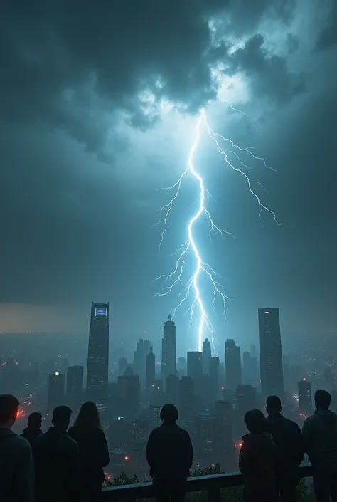 Cloudy lightning falling on a city 