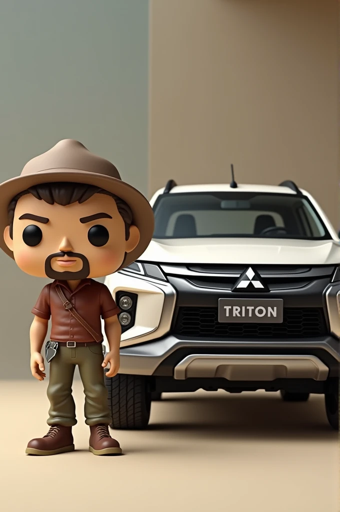 Create funko pop of a man with a Mitsubishi triton truck