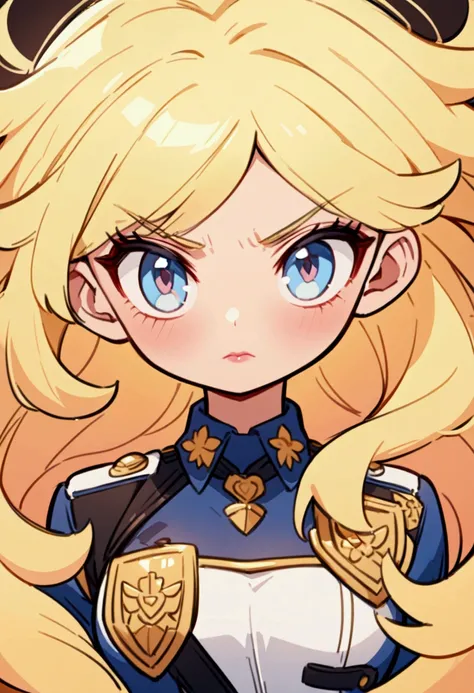 create a beautiful anime police officer, she is blonde with blue eyes and pink lips do the whole body