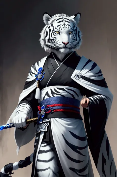 white tiger, Anthropomorphism, Black Sword, Blue Sword, kimono