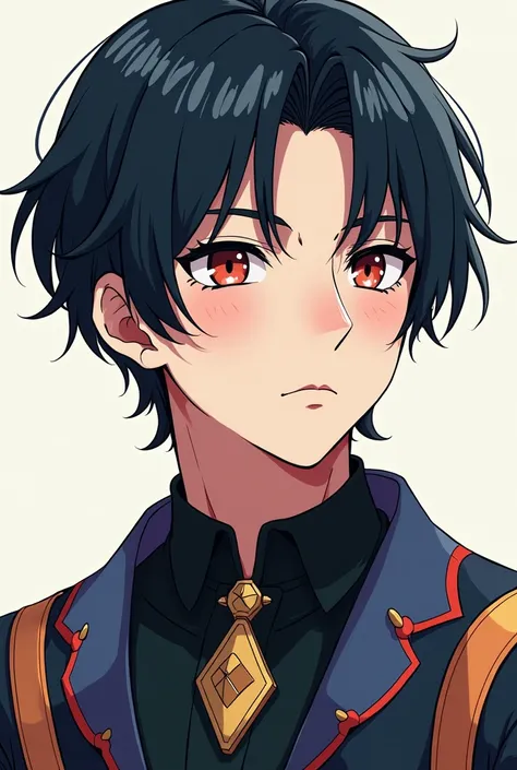 ((anime style)).
((close-up view)).
((head to chest front view)).
((very accurate)):
"a perfect young man with black-haired wear super imaginative fully clothed".