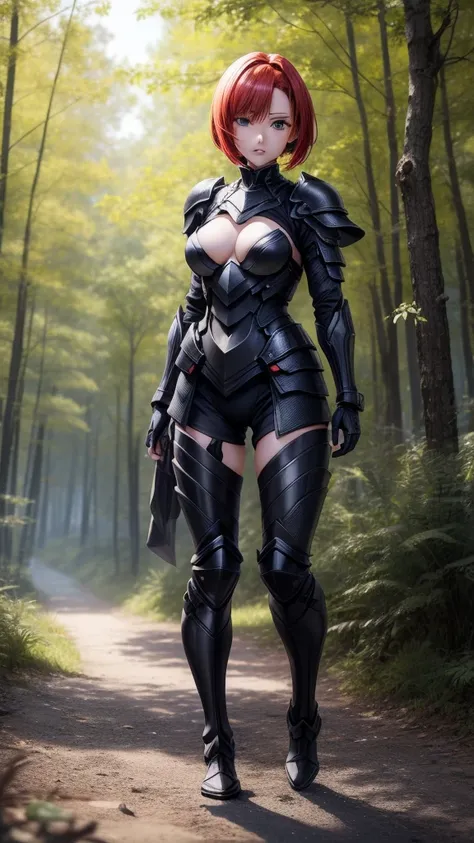 アニメ, {black full body armor 1.6 very detailed},
girl from , {face perfect}, {short red bob hair}, {greeneyes}, {asymmetrical eyes}, {perfect nose}, {reddish lips}, {full body 5.0}, {walking in a forest}
 
{8k image}, {128k ultra resolution}, {ultra quality...