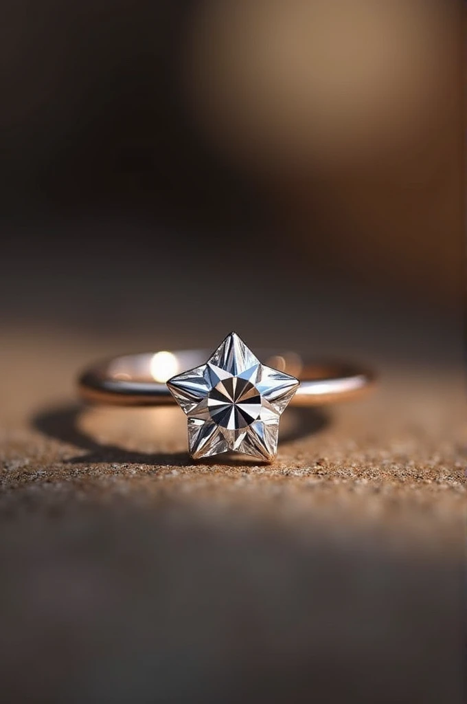 A simple solitaire ring with a star-shaped center stone 