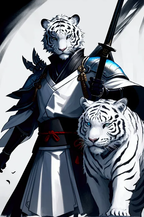 white tiger, Anthropomorphism, Black Sword, Blue Sword, kimono