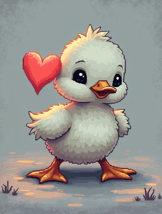 Duckling made with pixel art. with a heart 