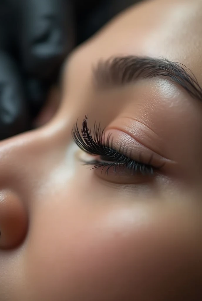 Eyelash extensions are put on 