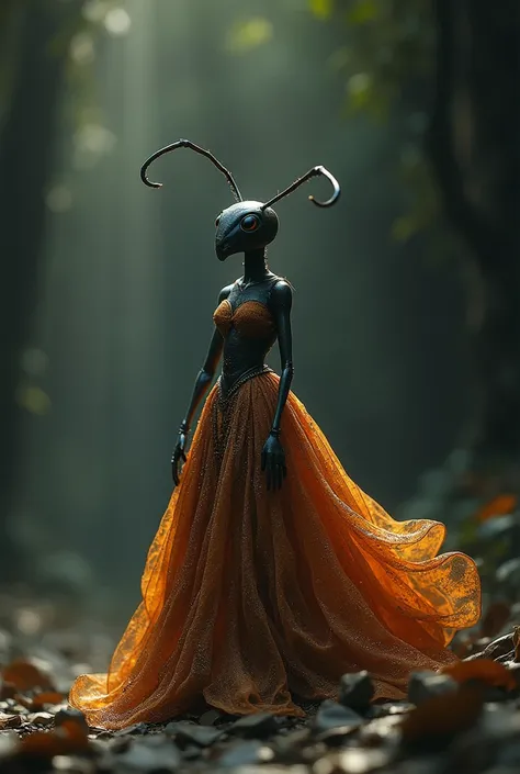 An ant emerging from the dark , wearing a gown and going to the way forward 