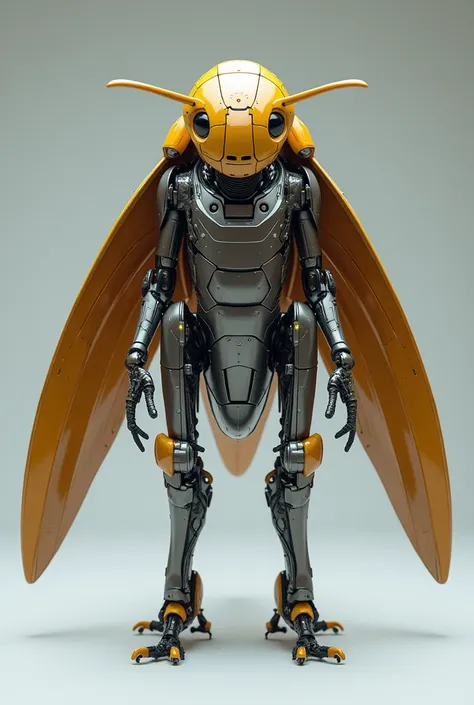 A meticulous fusion of a cicada and a futuristic aircraft. The body has a polished and elegant texture., replacing the insect&#39;s natural exoskeleton with a lightweight but strong, metallic-looking material, reflecting a technological finish. The wings a...