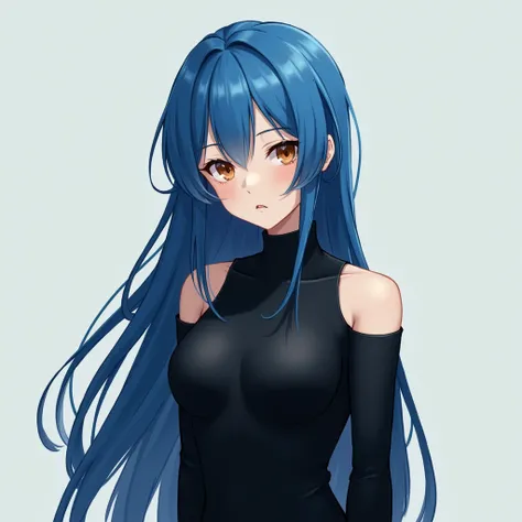 1 girl, 19yearsold, hair blue, eyes browns, and black clothes,独奏, longye hair, high resolution, anatomically correcte, 