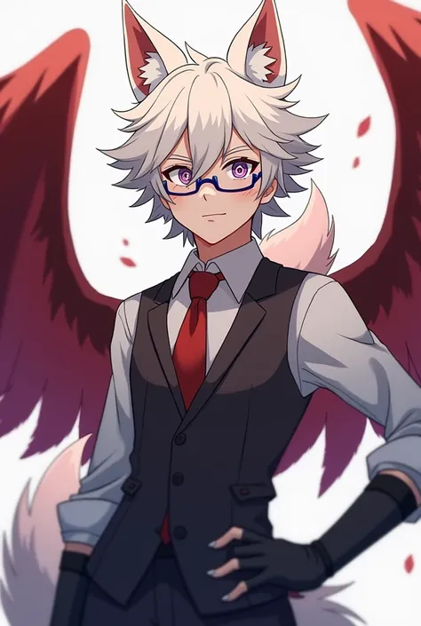 make me an oc of Boku no hero academia genre: Male skin: White hair: Ash blonde, white back hair, a pink lock of background: AU hall pose: right hand on waist Characteristics: He has white ears that are like a wolf, has a rabbit&#39;s tail, soft angel wing...