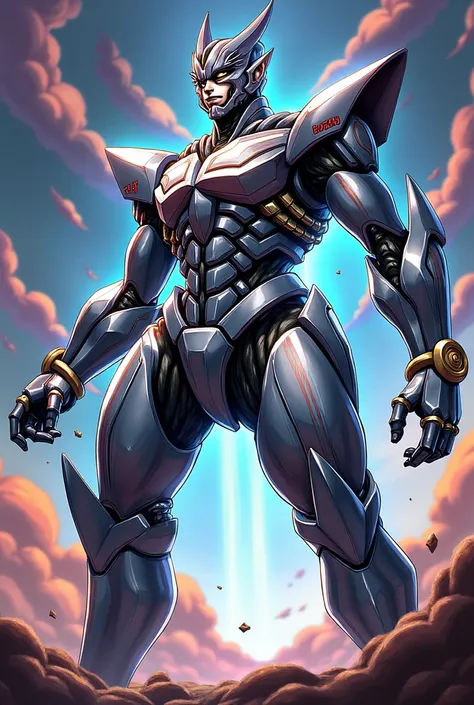 Make me an original Jojo stand anime style card number 13 with metal parts 