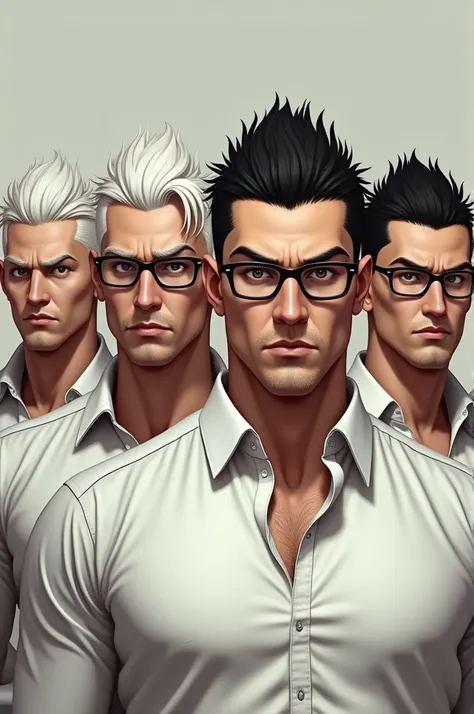 4 man, short hair white combined with black (OTHERS) his face is clean shaven,look tough, brown eyed, sharp nose, wearing a white shirt and glasses,