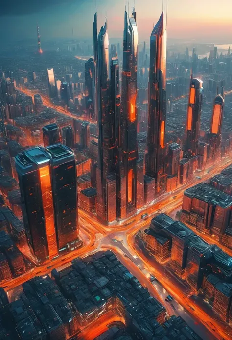 Futuristic Martian cityscape with towering terraformed structures, advanced technology, vibrant red and orange tones, high-quality 4k detail, sci-fi, urban environment, artificial lighting, futuristic architecture, advanced technology, Martian city, detail...