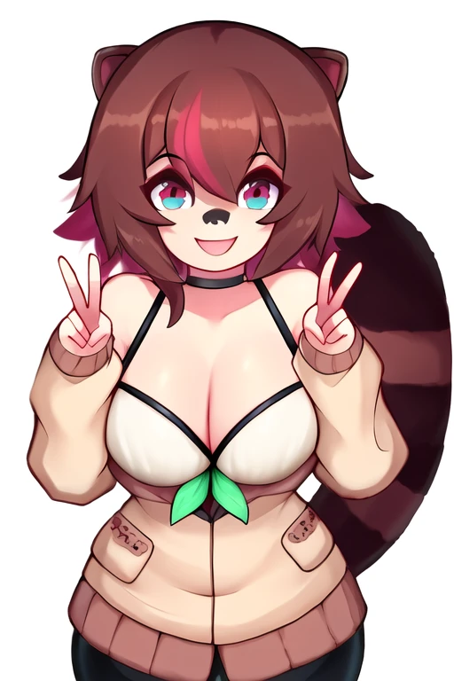 Create an image of Rakkun, The Peruvian VTuber, inspired by a raccoon. It shows Rakkun with a happy and playful expression, highlighting his affectionate and close nature. Add details that highlight your unique sense of humor, like a mischievous smile or a...