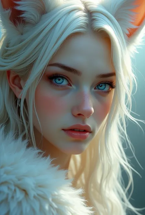 Create one with almost white blonde hair and almost transparent light blue foxy eyes and seductive feminine features