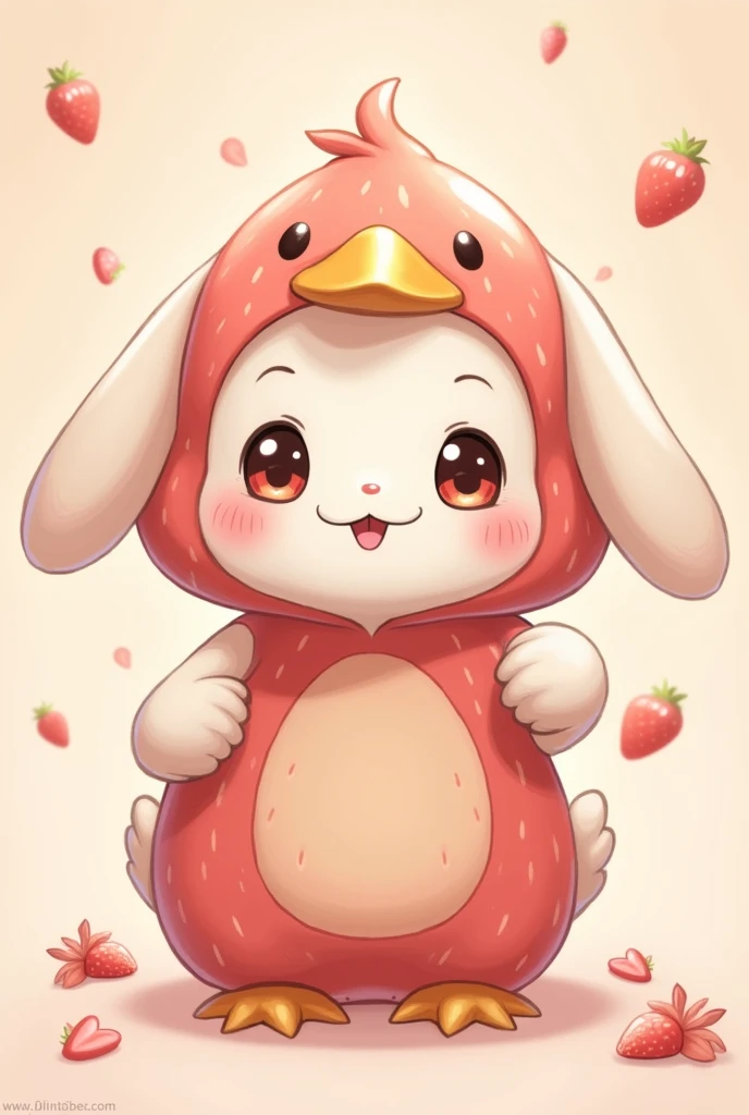 rabbit,Anime Touch，Baby rabbit，Rabbit in a duck costume、Strawberry skin costume