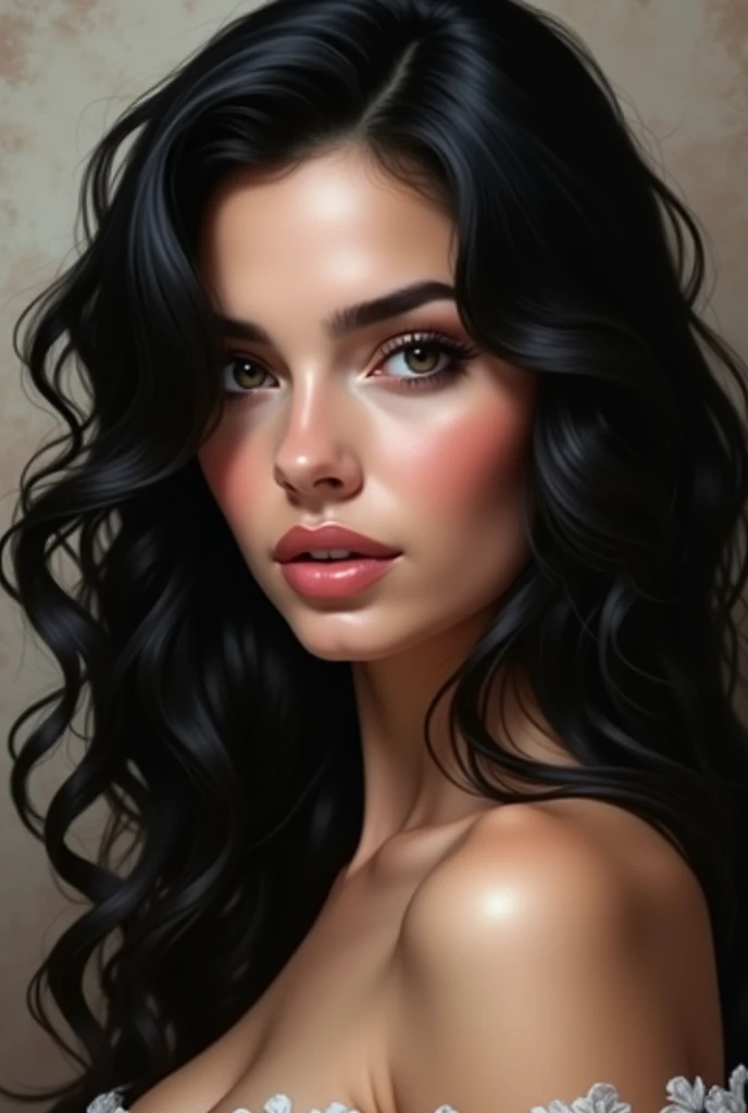 beautiful woman with dark eyes and long curly black hair