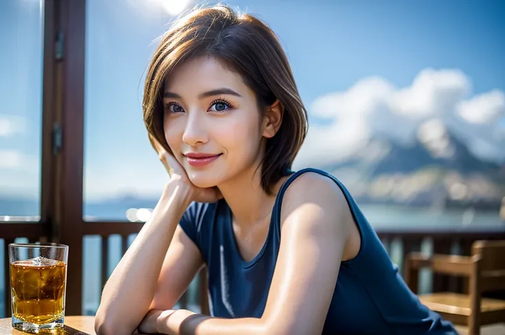 (Realistic, 超Realistic:1.4), 16k hdr, High resolution,Brown short hair,The best smile、Japanese actress,Super Beauty(Like the real thing),Short sleeve dress,Whiskey bottles、The Macallan、Johnnie Walker、、Old Parr、whiskey、Suntory、Nikka、Slim Couple、Model Couple...