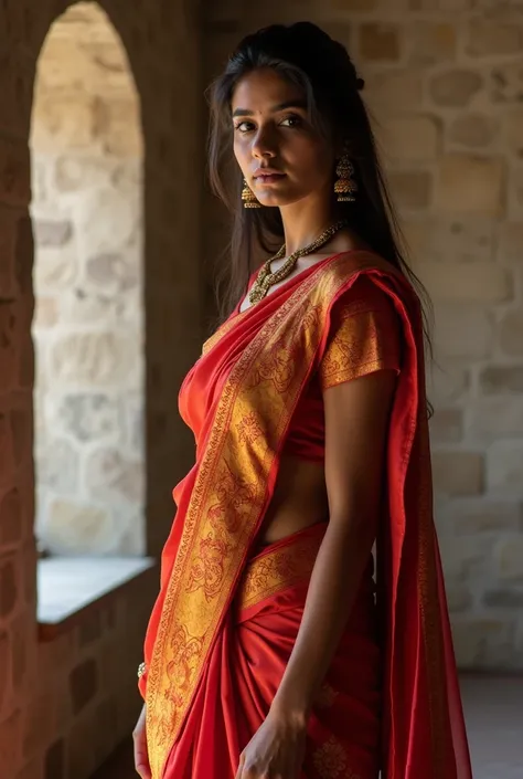 Indian girl wearing saree and showing her bold body
