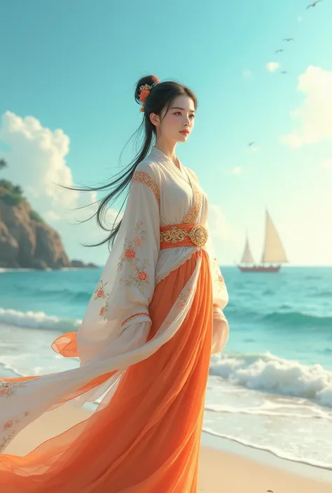 holiday at the sea. Young china woman 