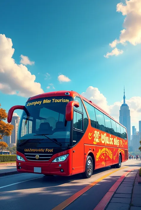 Make a wallpaper with a bus saying company tourism