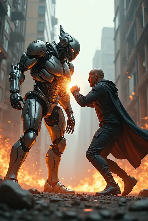 Cyborg fighting a bald hero