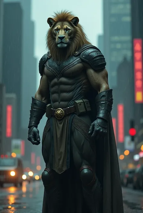 A sad superhero with lion head 