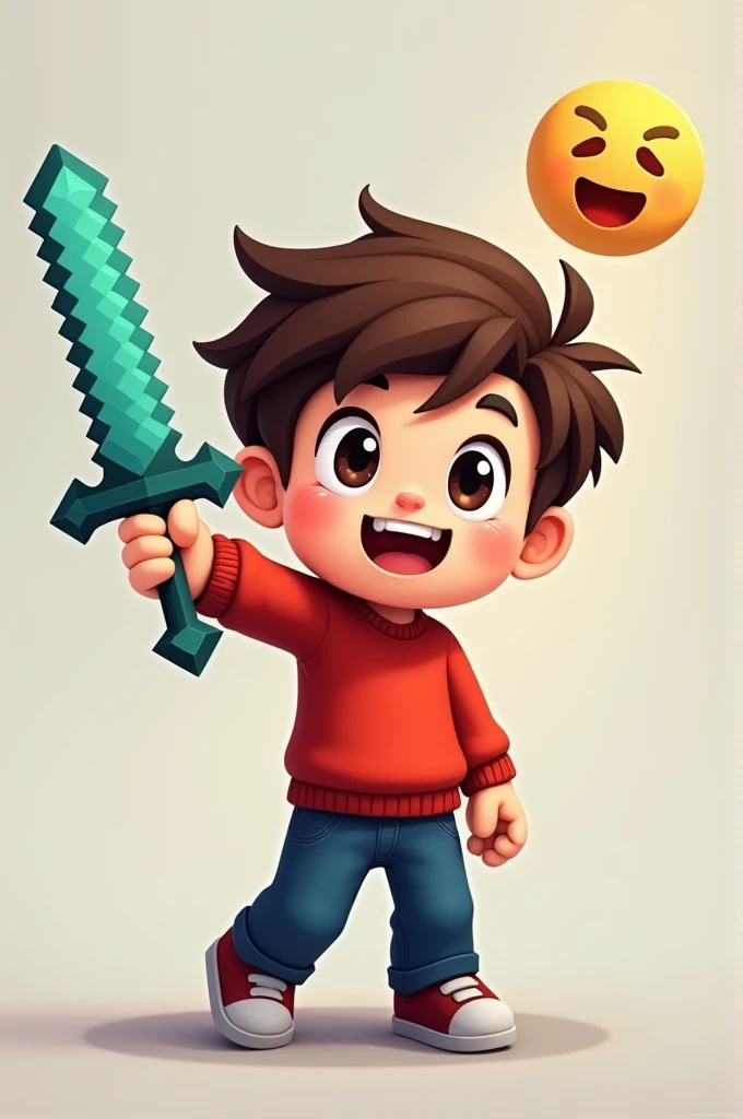 Minecraft boy twitch emote with sword and a emoji "up" with his red sweater