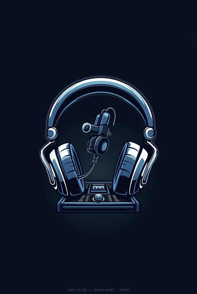 Logo with headphones microphone audio console