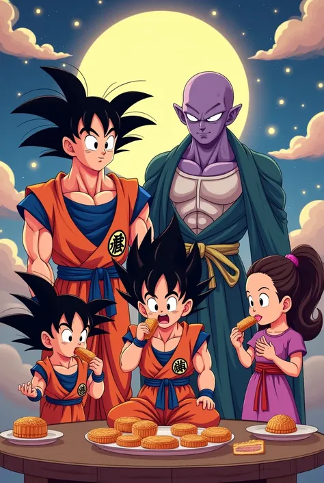 Songoku, Beerus, Whis, Bulma, Vegeta with Mooncakes