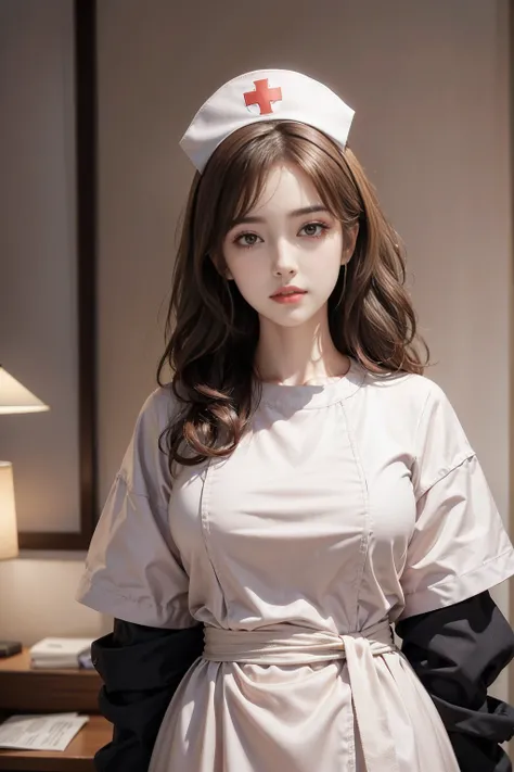 (1 终极美女nurse)、((Realistic lighting, Highest quality, 8k, masterpiece:1.3)), Lock Focus:1.2, Beautiful woman with perfect figure:1.4, : Beautiful Korean Girl, Korean pop idol，Leg length，(Pale skin), (Big eyes),（smile：0.8），（Plump and sexy lips）， Complex and ...