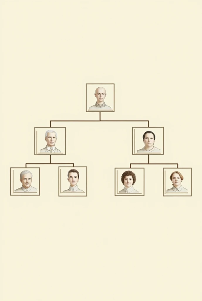 Create a family tree with one rectangle on top and 10 rectangles below. The top rectangle should represent the initial ancestor, and the 10 rectangles below must be distributed in such a way as to show the family hierarchy, with lines connecting them to th...