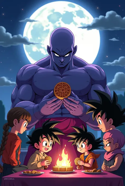 Characters of Dragonball with Beerus-sama eat mooncakes